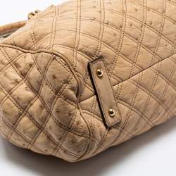 Pre Owned Marc Jacobs Beige Quilted Ostritch Leather Stam Satchel