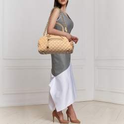 Pre Owned Marc Jacobs Beige Quilted Ostritch Leather Stam Satchel
