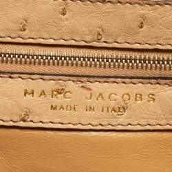 Pre Owned Marc Jacobs Beige Quilted Ostritch Leather Stam Satchel