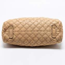 Pre Owned Marc Jacobs Beige Quilted Ostritch Leather Stam Satchel