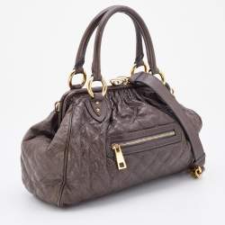 Pre Owned Marc Jacobs Etoupe Quilted Leather Stam Satchel
