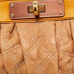 Marc Jacobs Beige/Yellow Quilted Leather Turnlock Clutch