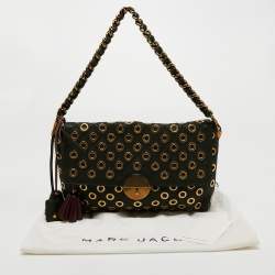 Pre Owned Marc Jacobs Dark Green Studded Leather Flap Shoulder Bag