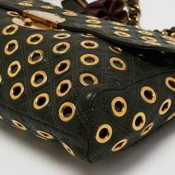 Pre Owned Marc Jacobs Dark Green Studded Leather Flap Shoulder Bag