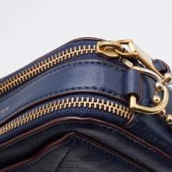 Pre Owned Marc Jacobs Navy Blue Leather Double Zip Crossbody Bag