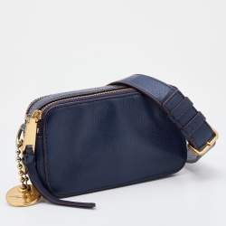 Pre Owned Marc Jacobs Navy Blue Leather Double Zip Crossbody Bag