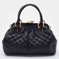 Pre Owned Marc Jacobs Black Quilted Leather Stam Satchel Bag