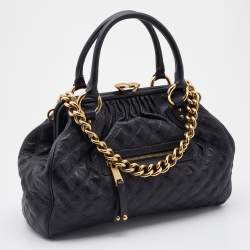 Pre Owned Marc Jacobs Black Quilted Leather Stam Satchel Bag