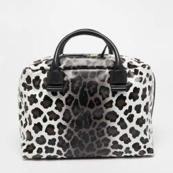 Pre Owned Marc Jacobs Black/White Animal Print Leather Small Antonia Boston Bag