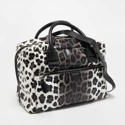 Pre Owned Marc Jacobs Black/White Animal Print Leather Small Antonia Boston Bag