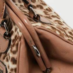 Pre Owned Marc Jacobs Dusty Pink Animal Printed Calf Hair and Leather Stam Satchel