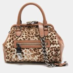 Pre Owned Marc Jacobs Dusty Pink Animal Printed Calf Hair and Leather Stam Satchel