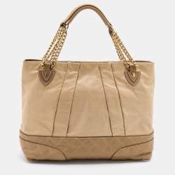 Pre Owned Marc Jacobs Beige Leather Mix Quilted Classic East-West Tote Bag