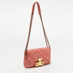 Pre Owned Marc Jacobs Peach Quilted Leather Flap Crossbody Bag