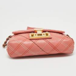 Pre Owned Marc Jacobs Peach Quilted Leather Flap Crossbody Bag