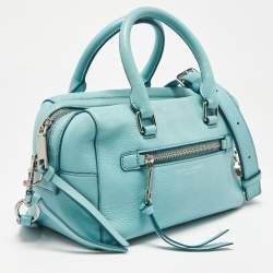 Marc Jacobs Blue Leather Recruit Bauletto Boston Bag