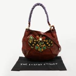 Pre Owned Marc Jacobs Brown Glossy Leather Embellished Hobo