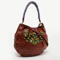 Pre Owned Marc Jacobs Brown Glossy Leather Embellished Hobo