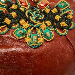 Pre Owned Marc Jacobs Brown Glossy Leather Embellished Hobo