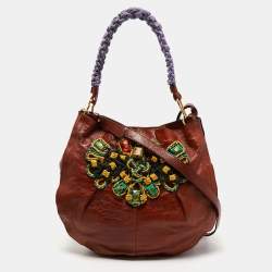 Pre Owned Marc Jacobs Brown Glossy Leather Embellished Hobo