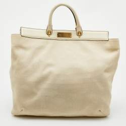 Pre Owned Marc Jacobs Beige Canvas and Leather Large Robert Duffy Bag on Bag Tote
