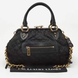Marc Jacobs Black Quilted Nylon and Leather Stam Satchel