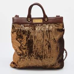 Pre Owned Marc Jacobs Gold/Brown Sequin and Leather Robert Duffy Hobo