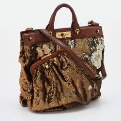 Pre Owned Marc Jacobs Gold/Brown Sequin and Leather Robert Duffy Hobo