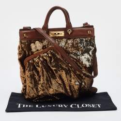 Pre Owned Marc Jacobs Gold/Brown Sequin and Leather Robert Duffy Hobo