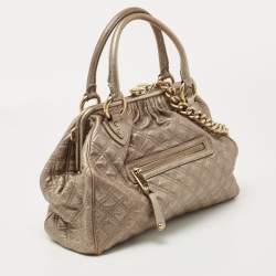 Pre Owned Marc Jacobs Metallic Bronze Quilted Leather Stam Satchel