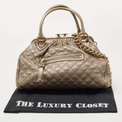 Pre Owned Marc Jacobs Metallic Bronze Quilted Leather Stam Satchel