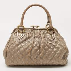 Pre Owned Marc Jacobs Metallic Bronze Quilted Leather Stam Satchel