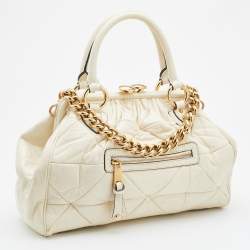 Pre Owned Marc Jacobs Cream Quilted Leather Stam Satchel