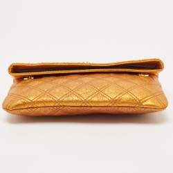 Pre Owned Marc Jacobs Metallic Orange Quilted Leather Eugenie Clutch