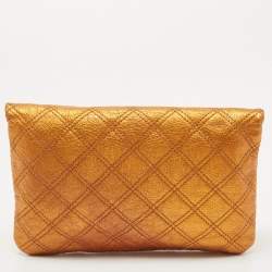 Pre Owned Marc Jacobs Metallic Orange Quilted Leather Eugenie Clutch
