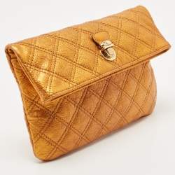 Pre Owned Marc Jacobs Metallic Orange Quilted Leather Eugenie Clutch