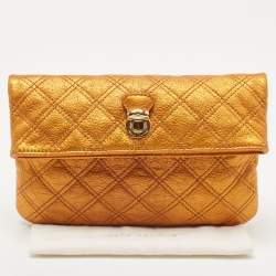 Pre Owned Marc Jacobs Metallic Orange Quilted Leather Eugenie Clutch