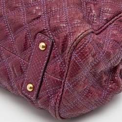 Pre Owned Marc Jacobs Purple Quilted Snakeskin Embossed Leather Stam Shoulder Bag