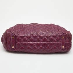 Pre Owned Marc Jacobs Purple Quilted Snakeskin Embossed Leather Stam Shoulder Bag