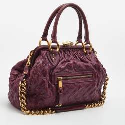 Pre Owned Marc Jacobs Purple Quilted Snakeskin Embossed Leather Stam Shoulder Bag
