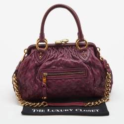 Pre Owned Marc Jacobs Purple Quilted Snakeskin Embossed Leather Stam Shoulder Bag