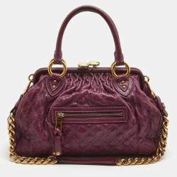 Pre Owned Marc Jacobs Purple Quilted Snakeskin Embossed Leather Stam Shoulder Bag