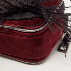 Pre Owned Marc Jacobs Black/Burgundy Velvet and Feather Snapshot Camera Crossbody Bag 