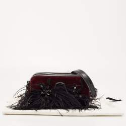 Pre Owned Marc Jacobs Black/Burgundy Velvet and Feather Snapshot Camera Crossbody Bag 