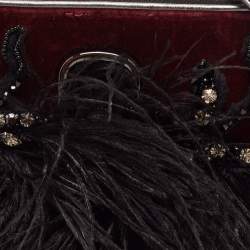 Pre Owned Marc Jacobs Black/Burgundy Velvet and Feather Snapshot Camera Crossbody Bag 