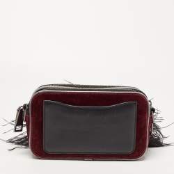 Pre Owned Marc Jacobs Black/Burgundy Velvet and Feather Snapshot Camera Crossbody Bag 