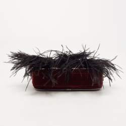 Pre Owned Marc Jacobs Black/Burgundy Velvet and Feather Snapshot Camera Crossbody Bag 