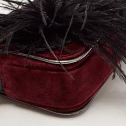 Pre Owned Marc Jacobs Black/Burgundy Velvet and Feather Snapshot Camera Crossbody Bag 