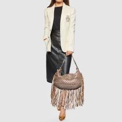 Marc Jacobs Brown/Metallic Woven Leather and Snakeskin Embossed Leather Fringe Hobo