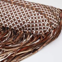 Marc Jacobs Brown/Metallic Woven Leather and Snakeskin Embossed Leather Fringe Hobo